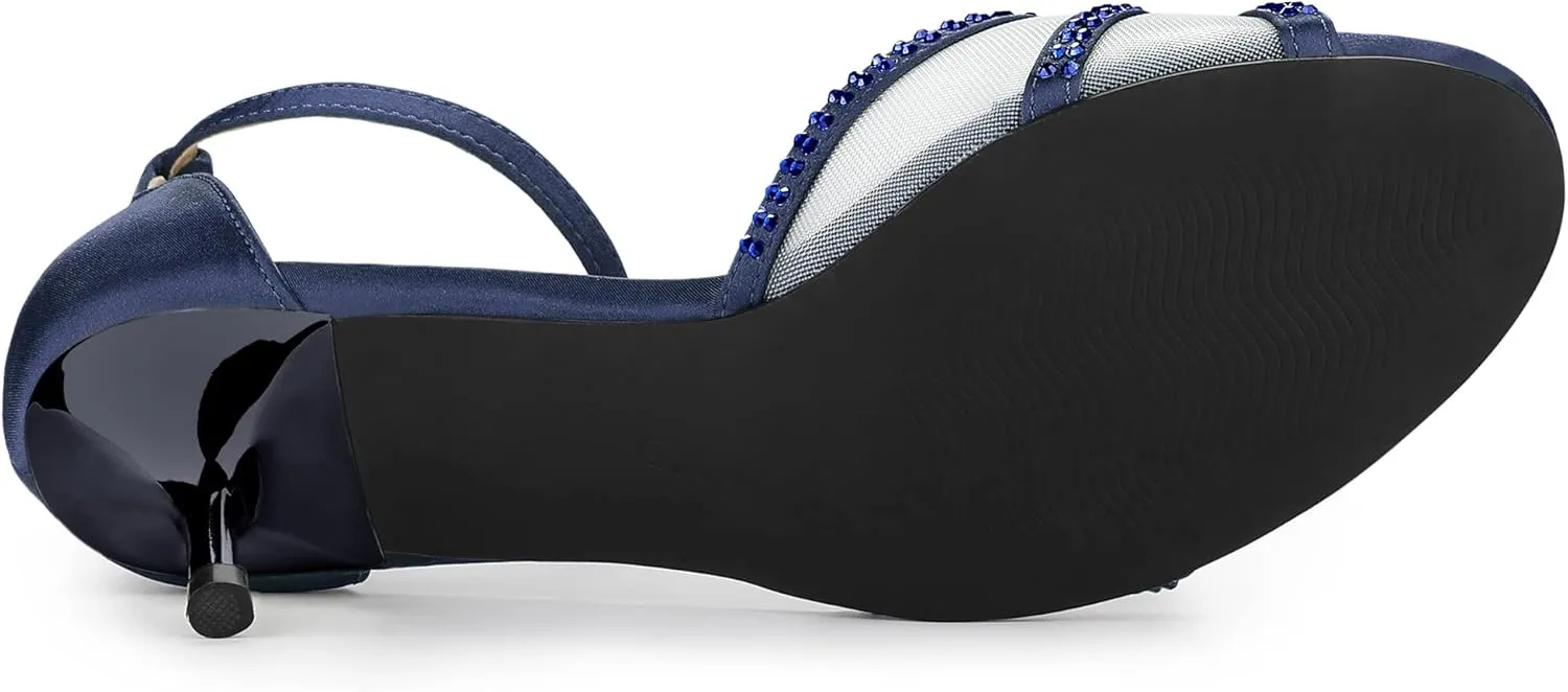 Allegra K Women's Rhinestone Mesh Kitten Heels Sandals