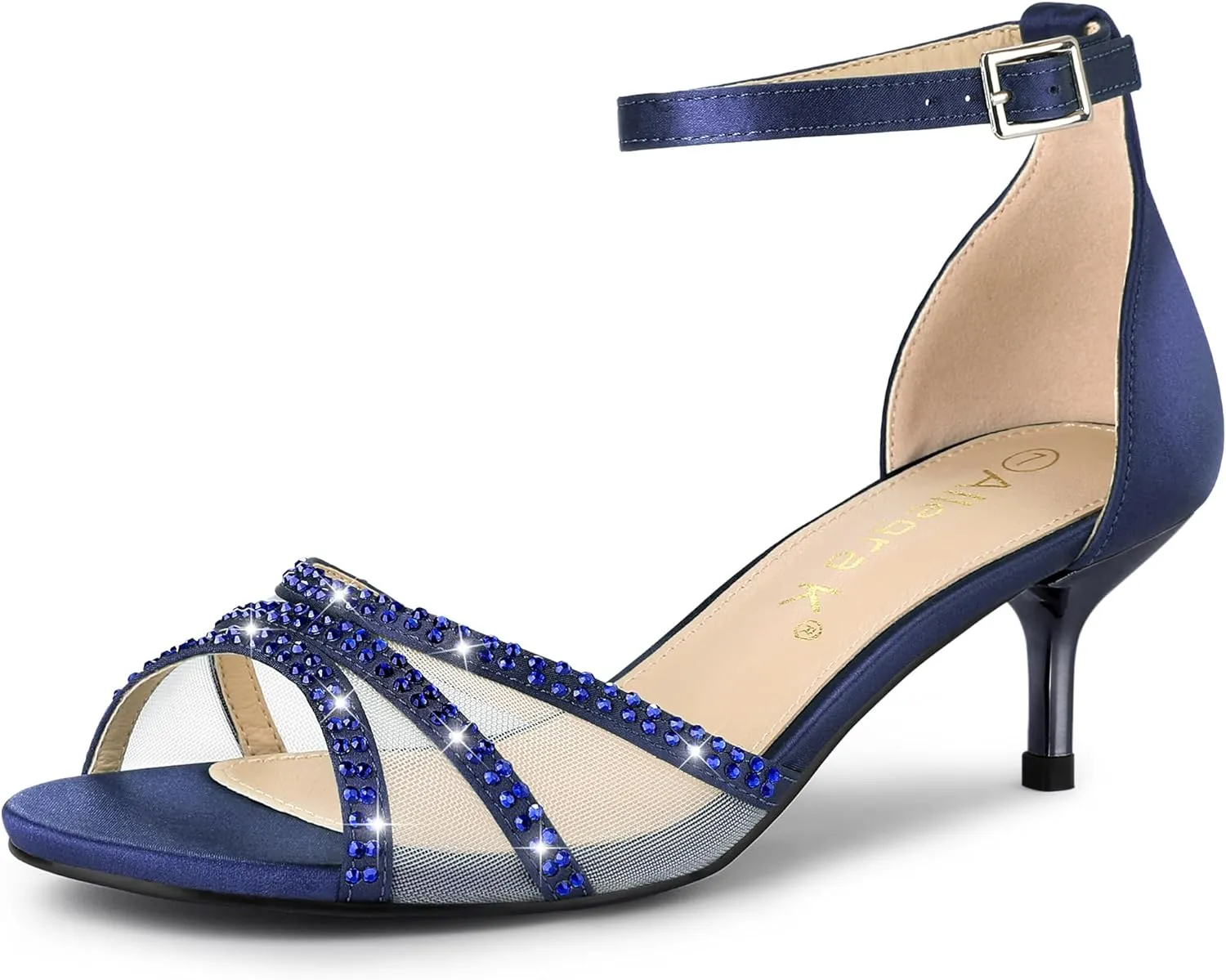 Allegra K Women's Rhinestone Mesh Kitten Heels Sandals