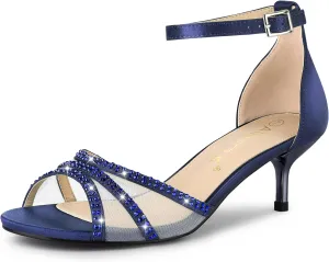 Allegra K Women's Rhinestone Mesh Kitten Heels Sandals