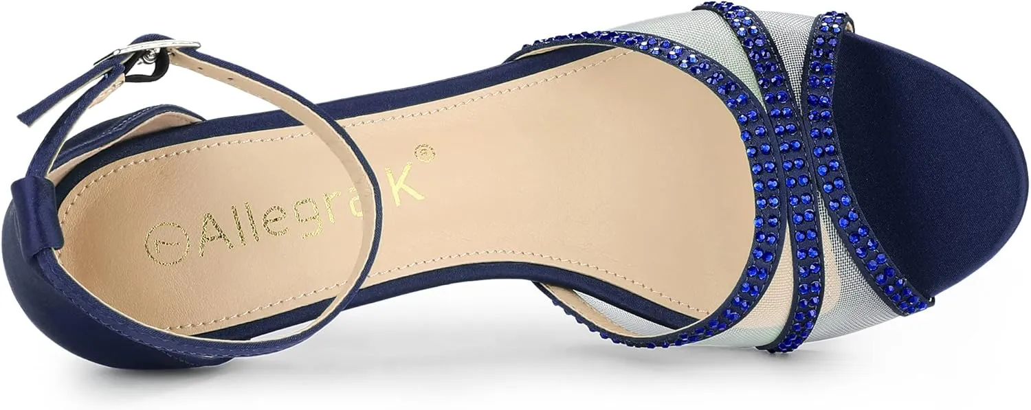 Allegra K Women's Rhinestone Mesh Kitten Heels Sandals