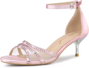 Allegra K Women's Rhinestone Mesh Kitten Heels Sandals