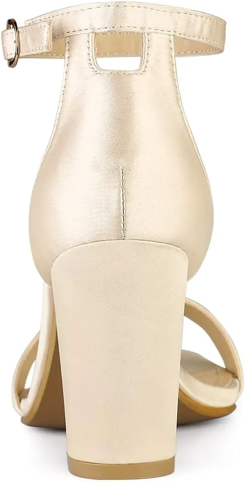 Allegra K Women's Satin Open Toe Ankle Strap Chunky Heels Sandals