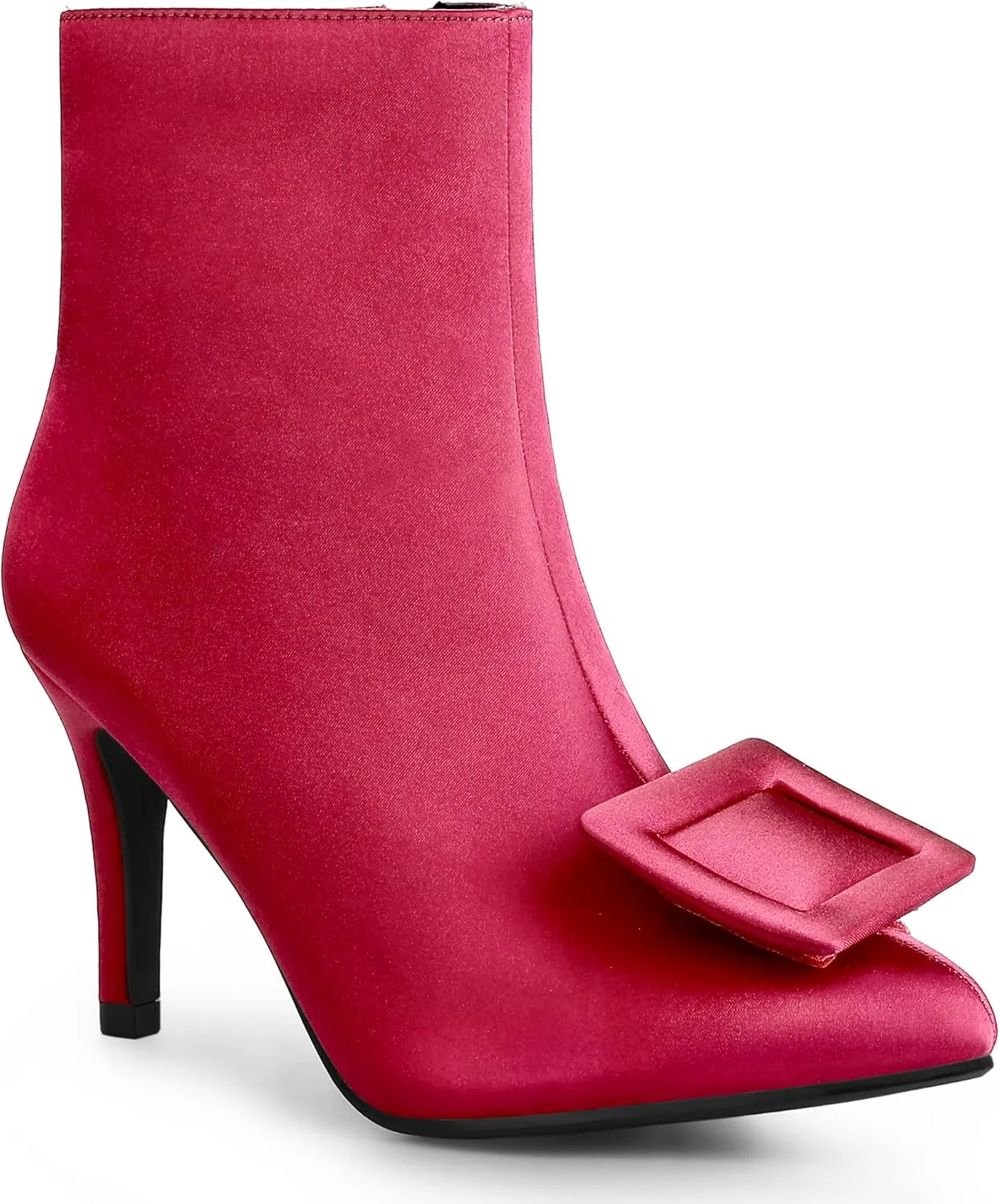 Allegra K Women's Satin Pointed Toe Detachable Buckle Stiletto Heels Dress Ankle Boots