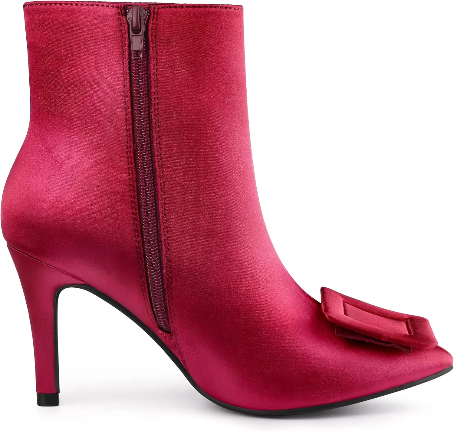 Allegra K Women's Satin Pointed Toe Detachable Buckle Stiletto Heels Dress Ankle Boots