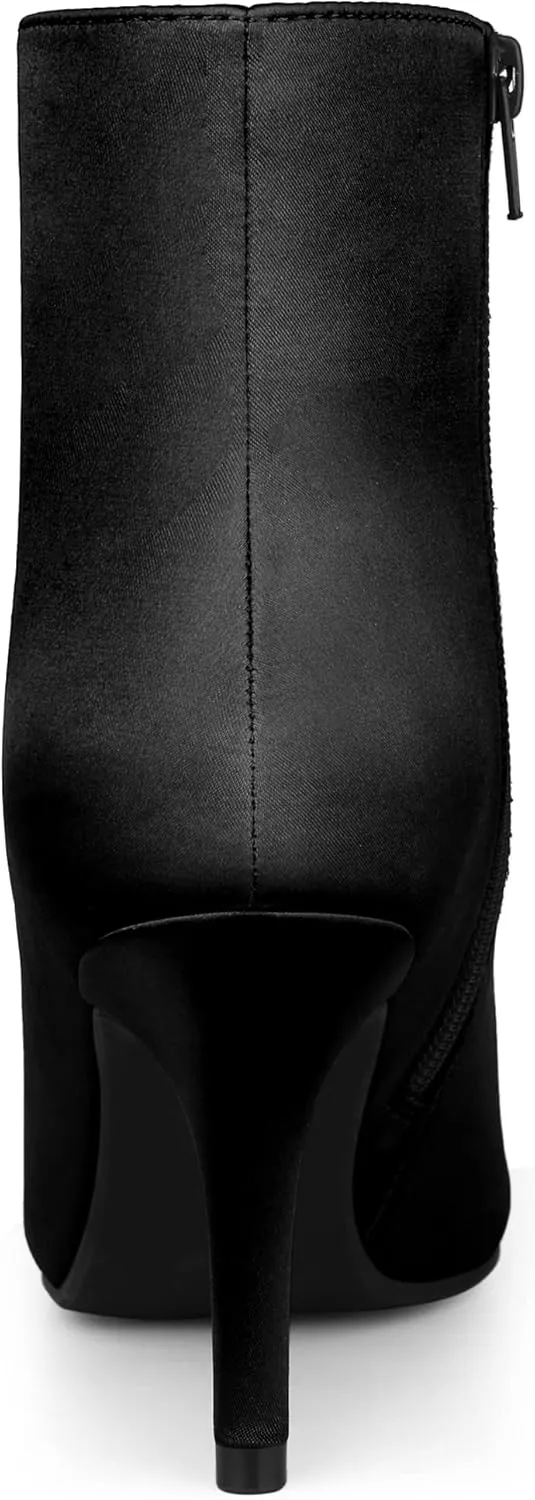 Allegra K Women's Satin Pointed Toe Detachable Buckle Stiletto Heels Dress Ankle Boots