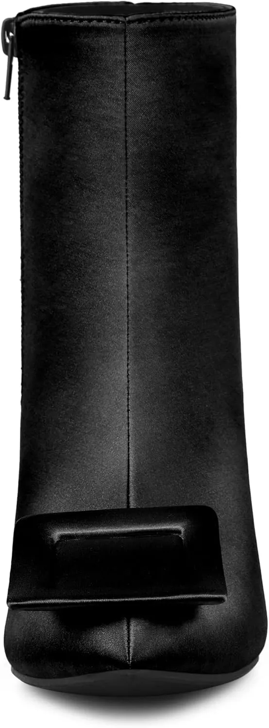 Allegra K Women's Satin Pointed Toe Detachable Buckle Stiletto Heels Dress Ankle Boots