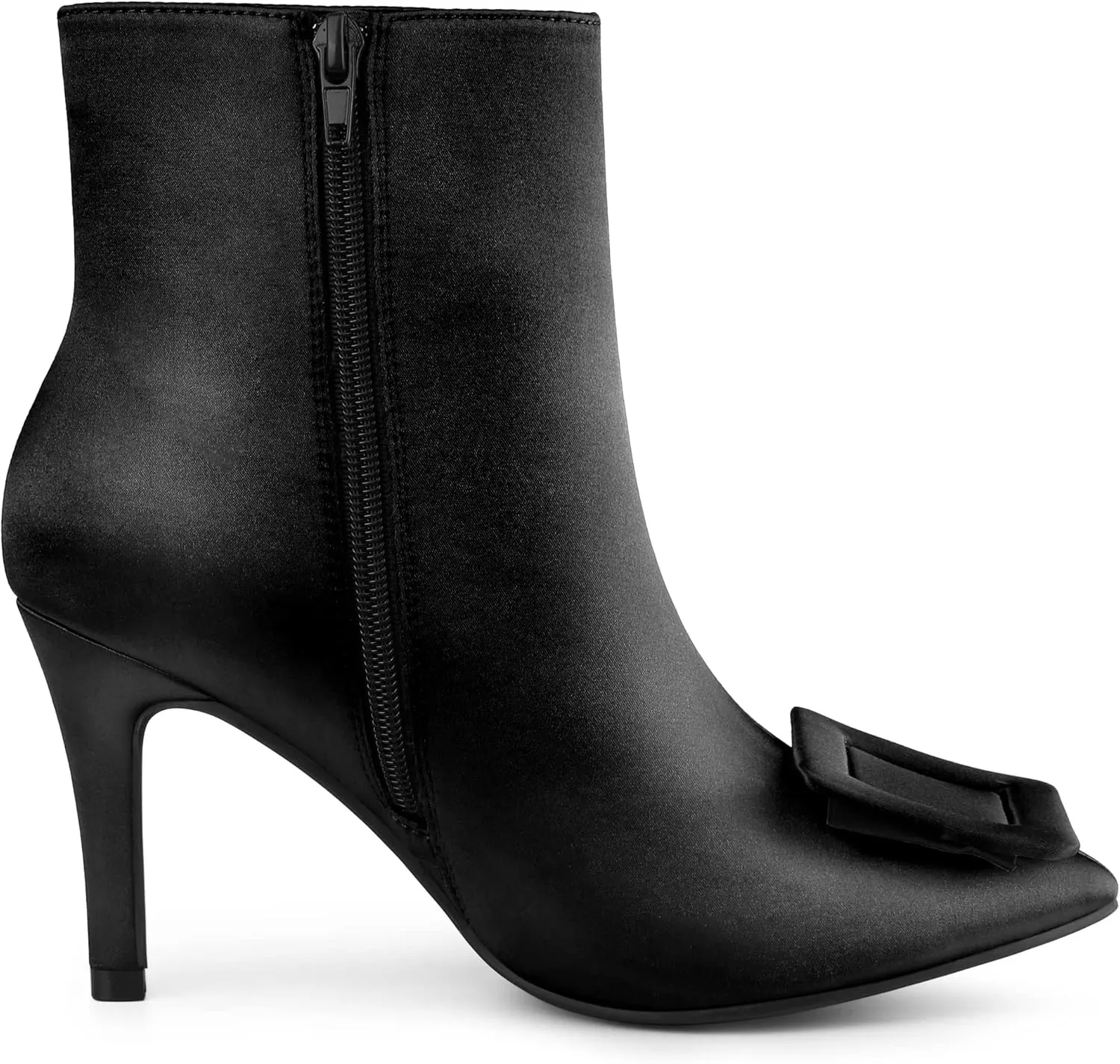 Allegra K Women's Satin Pointed Toe Detachable Buckle Stiletto Heels Dress Ankle Boots