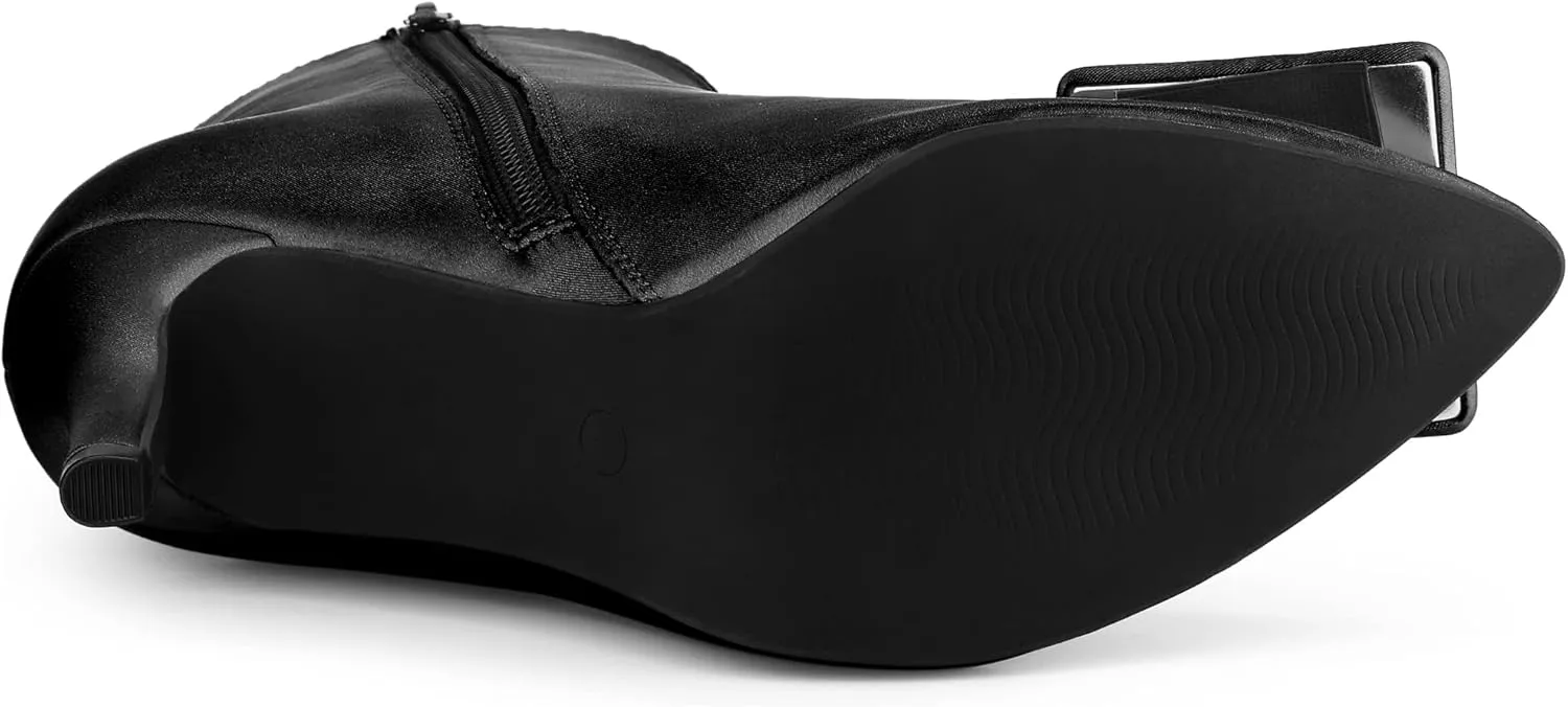 Allegra K Women's Satin Pointed Toe Detachable Buckle Stiletto Heels Dress Ankle Boots