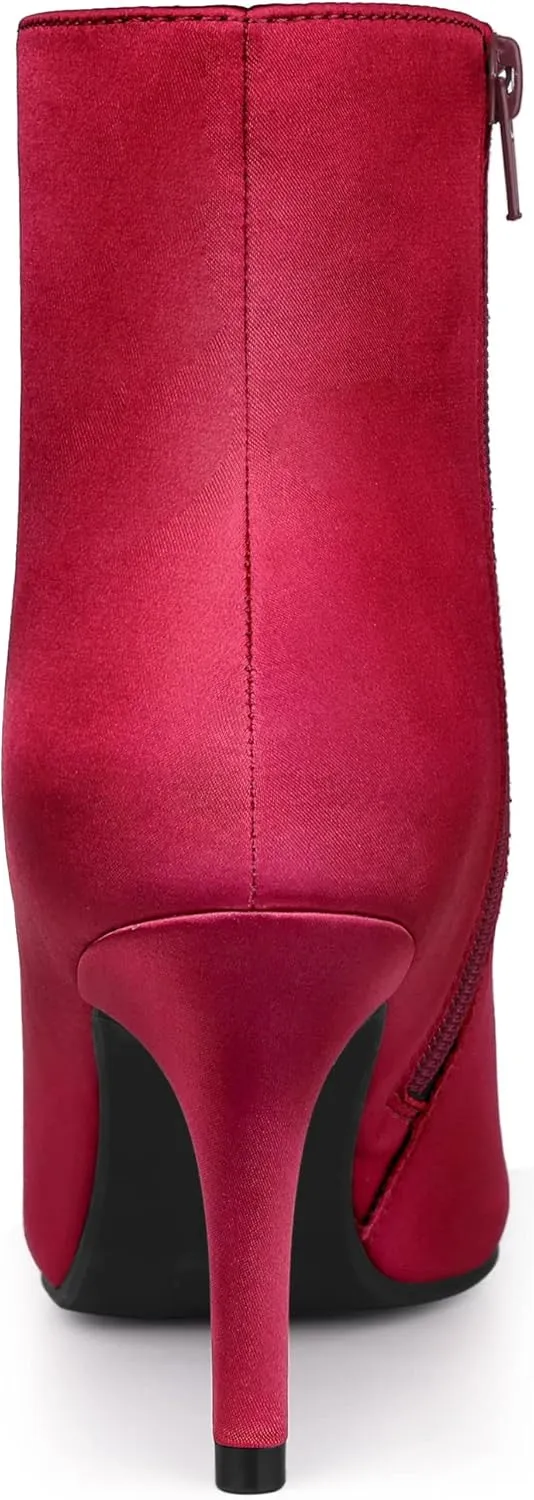 Allegra K Women's Satin Pointed Toe Detachable Buckle Stiletto Heels Dress Ankle Boots