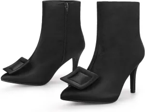Allegra K Women's Satin Pointed Toe Detachable Buckle Stiletto Heels Dress Ankle Boots