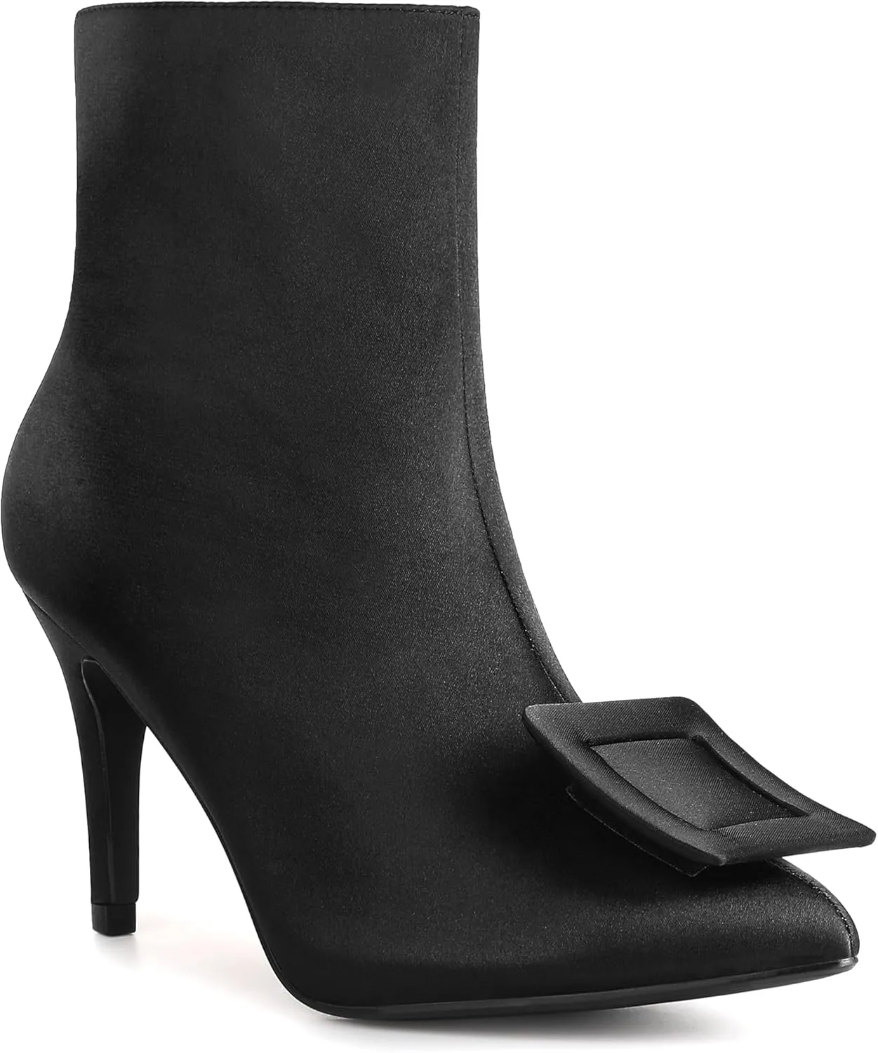 Allegra K Women's Satin Pointed Toe Detachable Buckle Stiletto Heels Dress Ankle Boots
