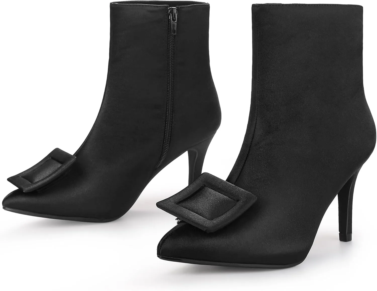 Allegra K Women's Satin Pointed Toe Detachable Buckle Stiletto Heels Dress Ankle Boots