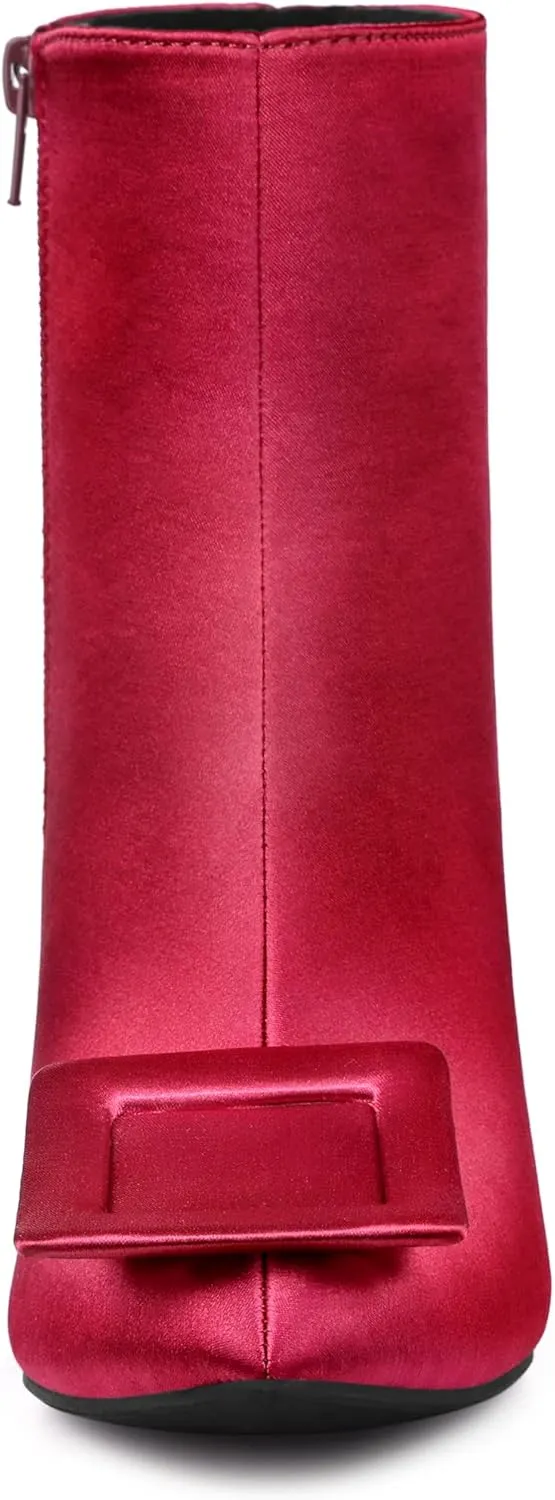 Allegra K Women's Satin Pointed Toe Detachable Buckle Stiletto Heels Dress Ankle Boots