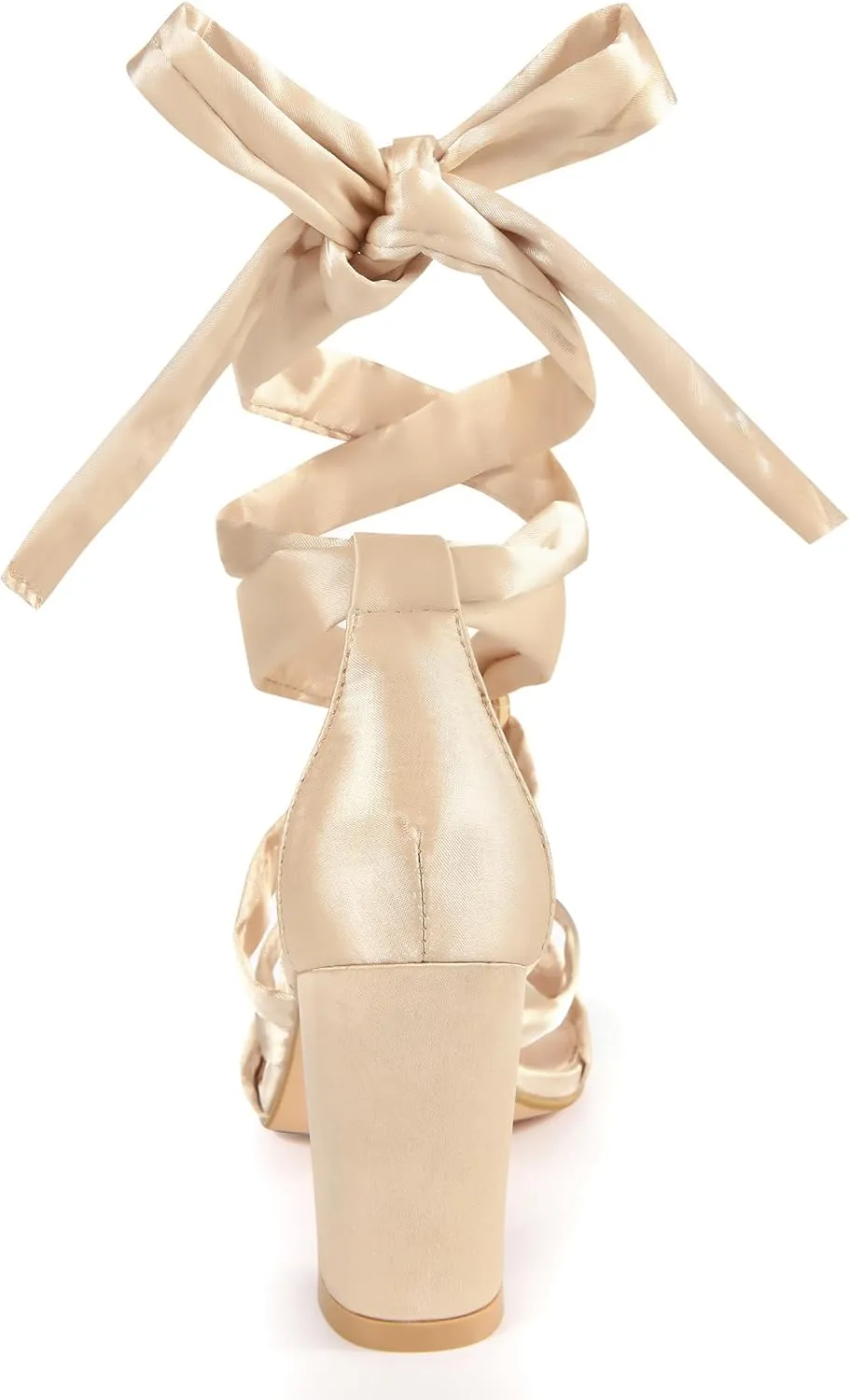 Allegra K Women's Strappy Lace Up Satin Chunky Heel Sandals