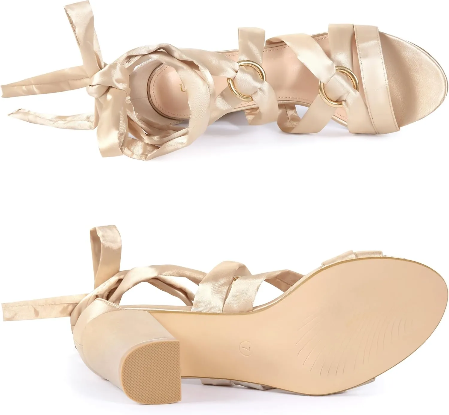 Allegra K Women's Strappy Lace Up Satin Chunky Heel Sandals