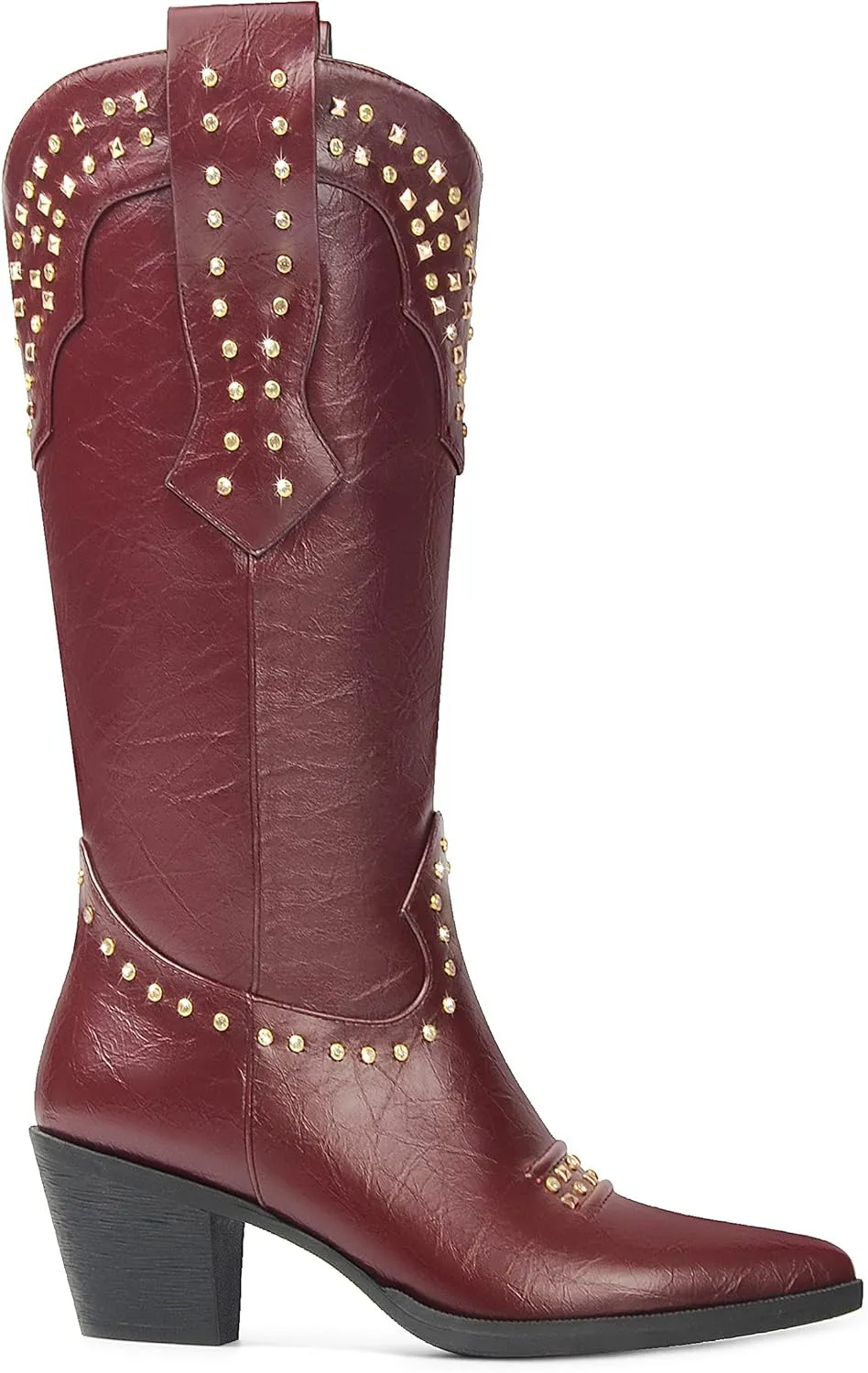ANN CREEK Women Cowboy Boots Ladies Knee High Cowgirl Boots Western Boots Chunky Sequin High Heel Wide Calf Country Boots