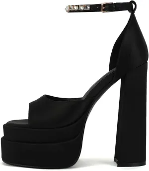 Arqa Platform Sandals Rhinestones Ankle Strap Pumps Peep Toe Silk High Heels Wedding Dres Chunky Heeled Sandal