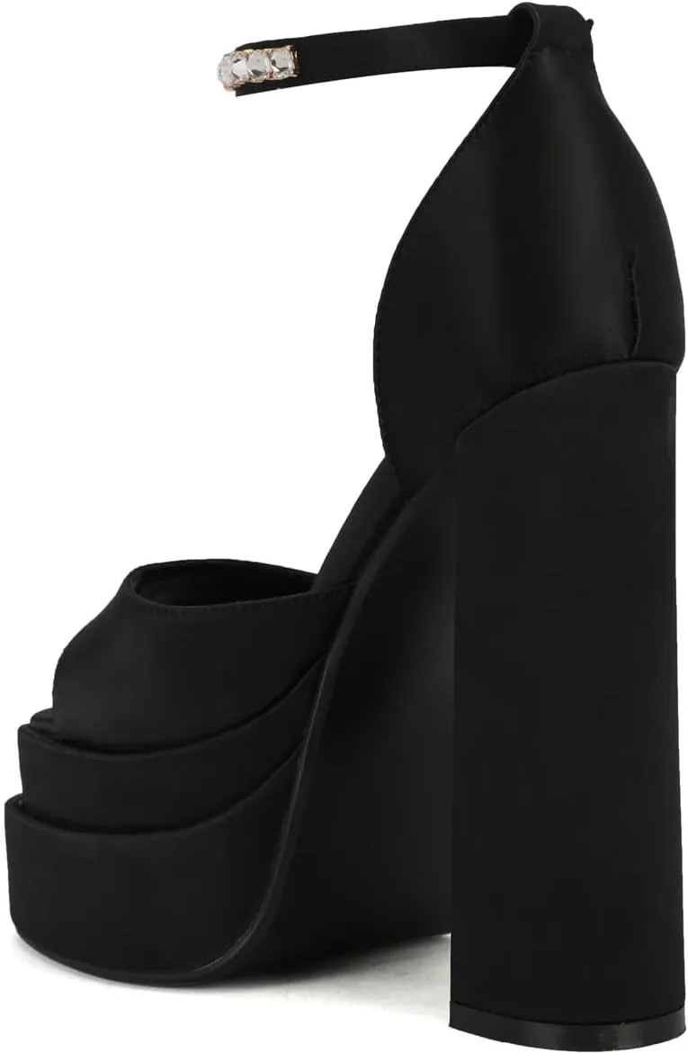 Arqa Platform Sandals Rhinestones Ankle Strap Pumps Peep Toe Silk High Heels Wedding Dres Chunky Heeled Sandal