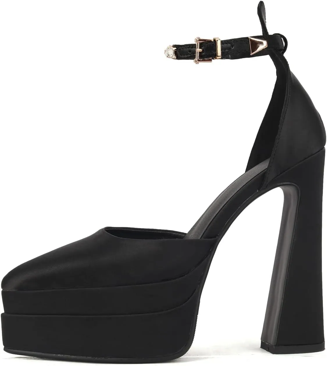 Arqa Women's Platform Heel Pumps Rhinestone Ankle Strap Pointed Toe High Heels Satin Silk Platforms Dress Wedding Shoes