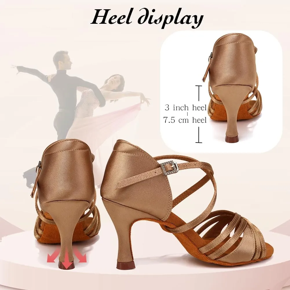 Ballroom Latin Dance Shoes for Women Open Toe Salsa Tango Professional Dance Shoes 3 Inch