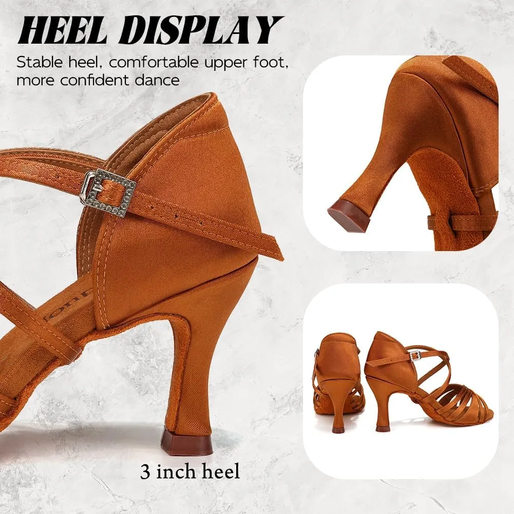 Ballroom Latin Dance Shoes for Women Open Toe Salsa Tango Professional Dance Shoes 3 Inch