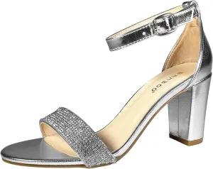 BAMBOO Women's Embellished Single Band Mid Chunky Heel Sandal with Ankle Strap