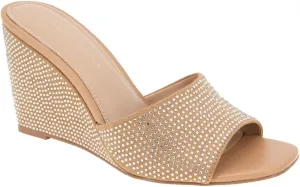BCBGeneration Women's Glam Sliver Wedge Sandal, TAN/Clear, 10