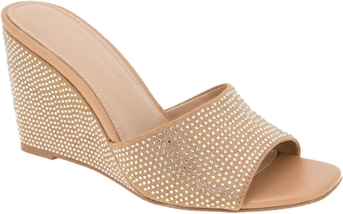 BCBGeneration Women's Glam Sliver Wedge Sandal, TAN/Clear, 10