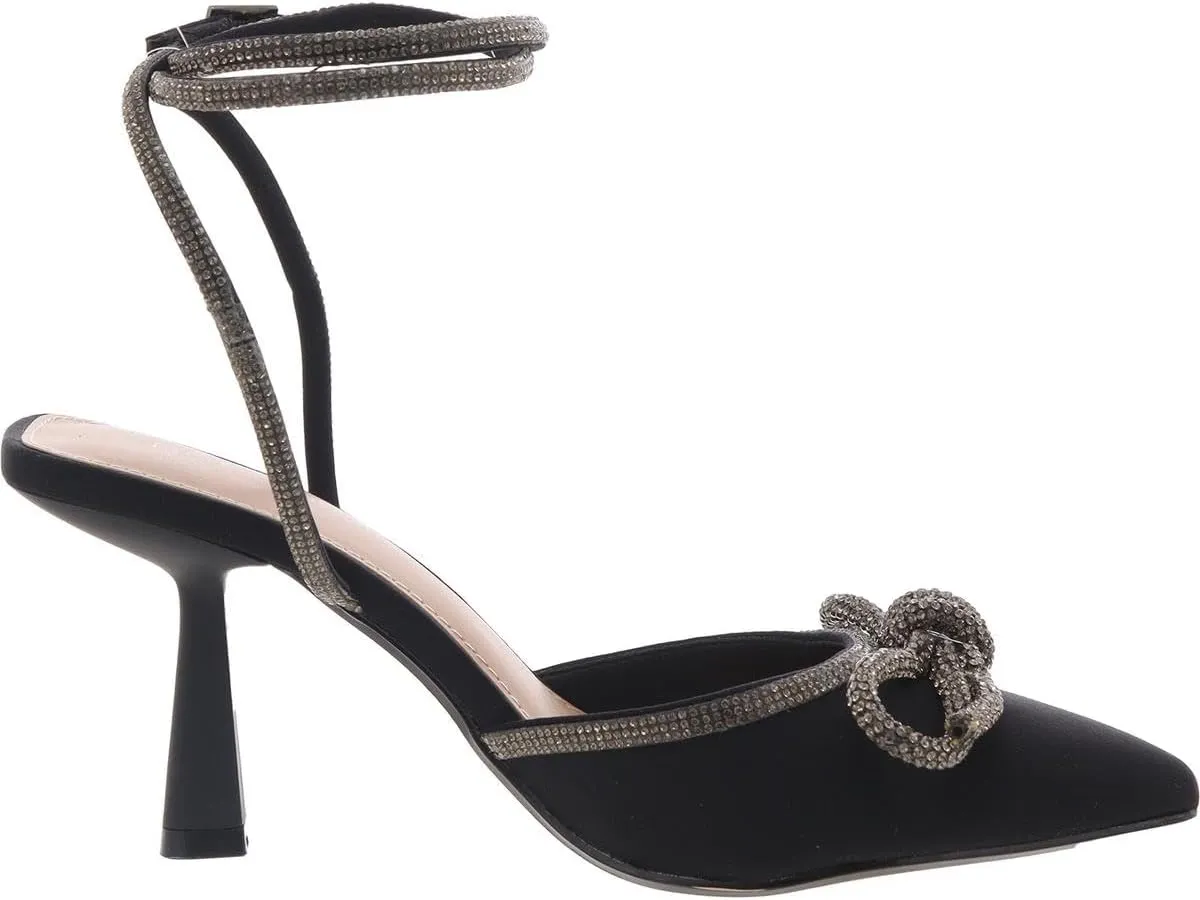 BCBGeneration Womens Ildy Satin Rhinestone Slingback Heels