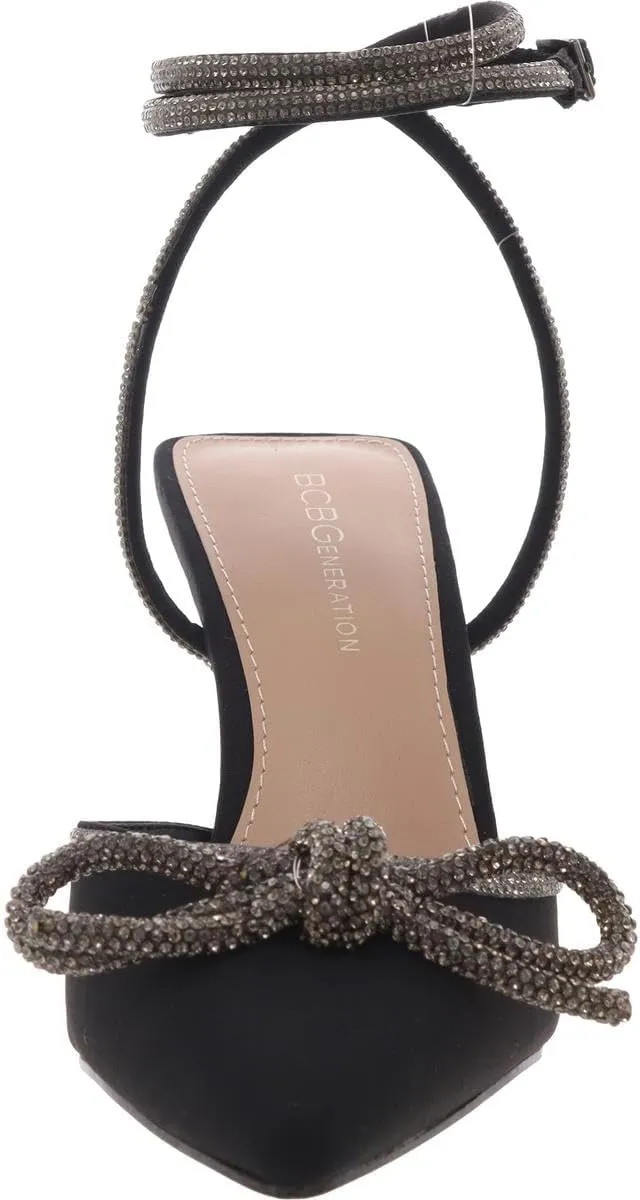 BCBGeneration Womens Ildy Satin Rhinestone Slingback Heels
