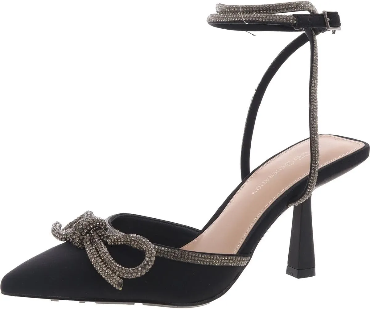 BCBGeneration Womens Ildy Satin Rhinestone Slingback Heels