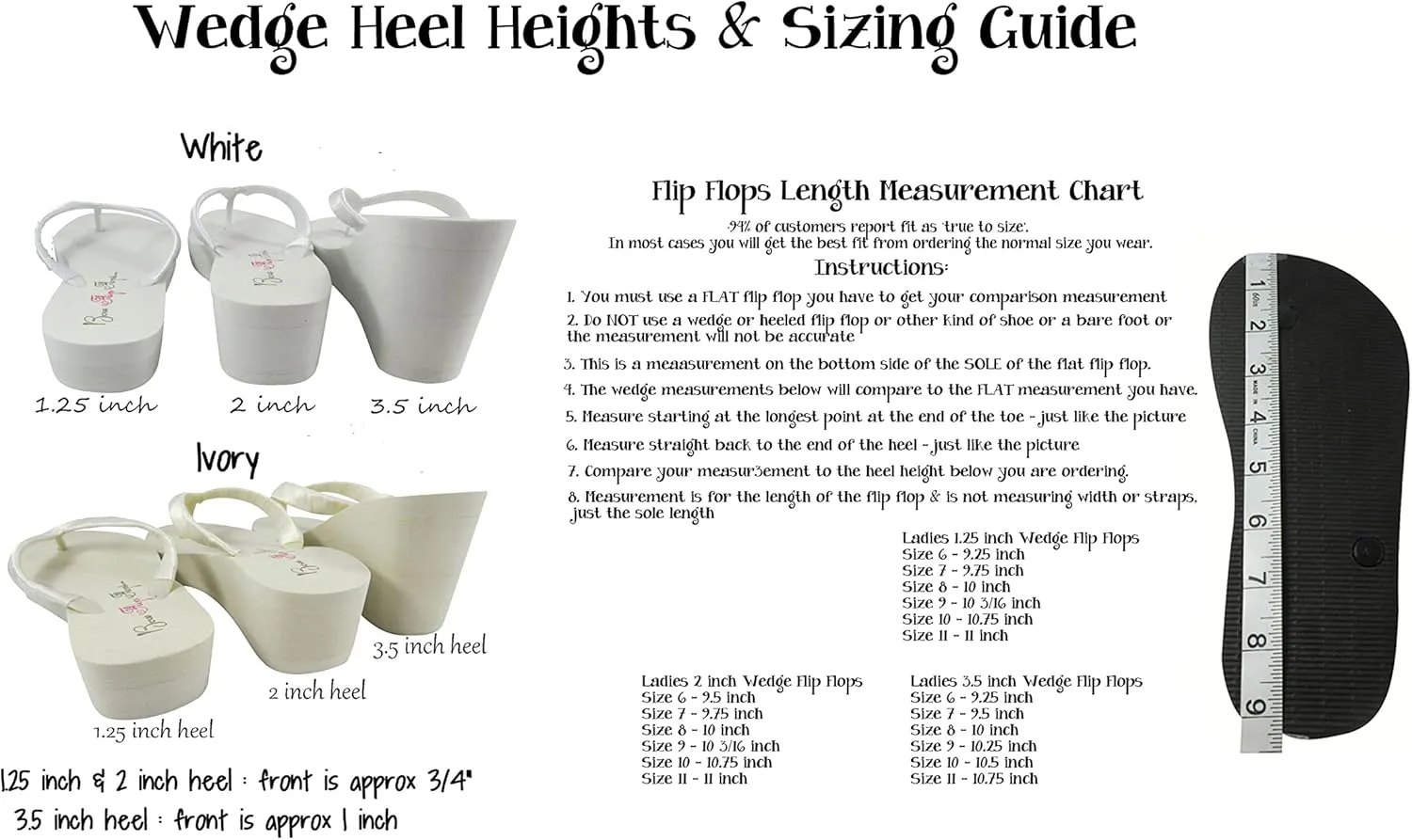 Bridal Wedge Flip Flops Ivory White 1 2 or 3.5 inch heel Womens Bridal Wedding Platform