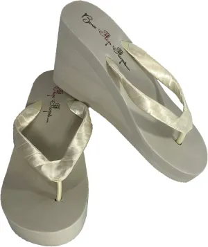 Bridal Wedge Flip Flops Ivory White 1 2 or 3.5 inch heel Womens Bridal Wedding Platform