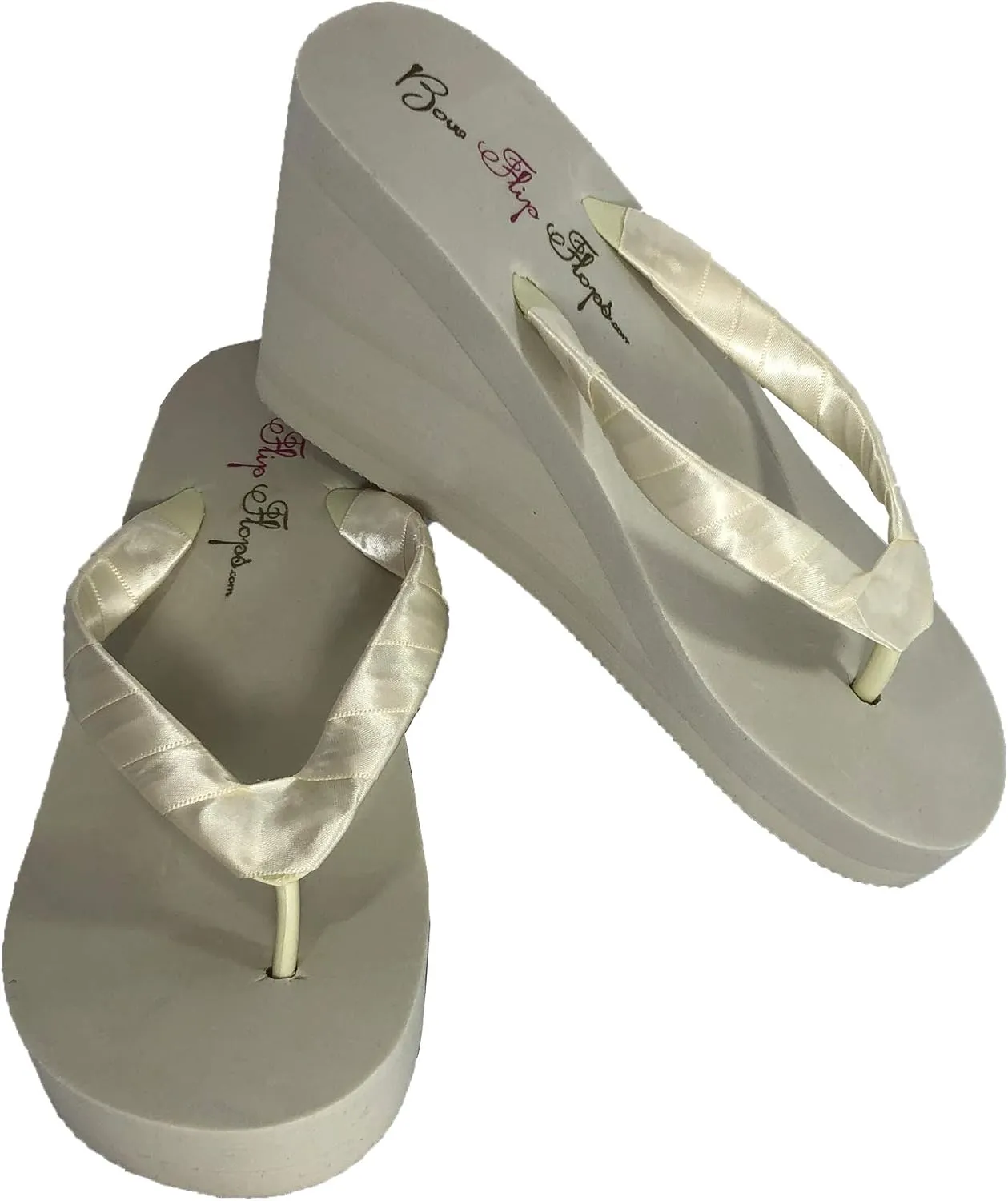 Bridal Wedge Flip Flops Ivory White 1 2 or 3.5 inch heel Womens Bridal Wedding Platform