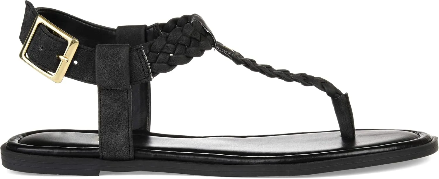 Brinley Co. Womens Braided T-Strap Sandal Black, 7.5 Regular US