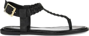 Brinley Co. Womens Braided T-Strap Sandal Black, 7.5 Regular US