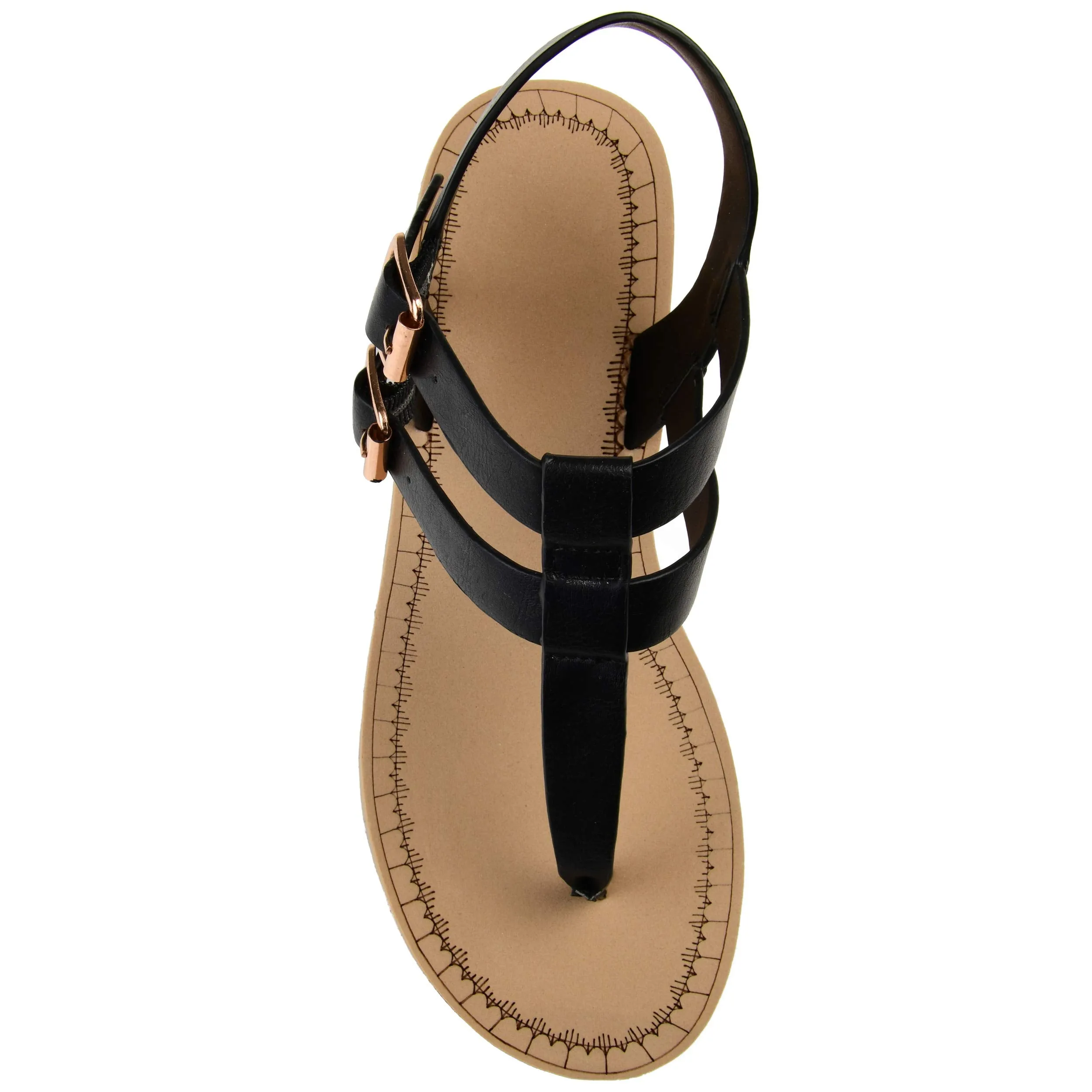 Brinley Co. Womens T-Strap Wedge Sandal Black, 6.5 Regular US