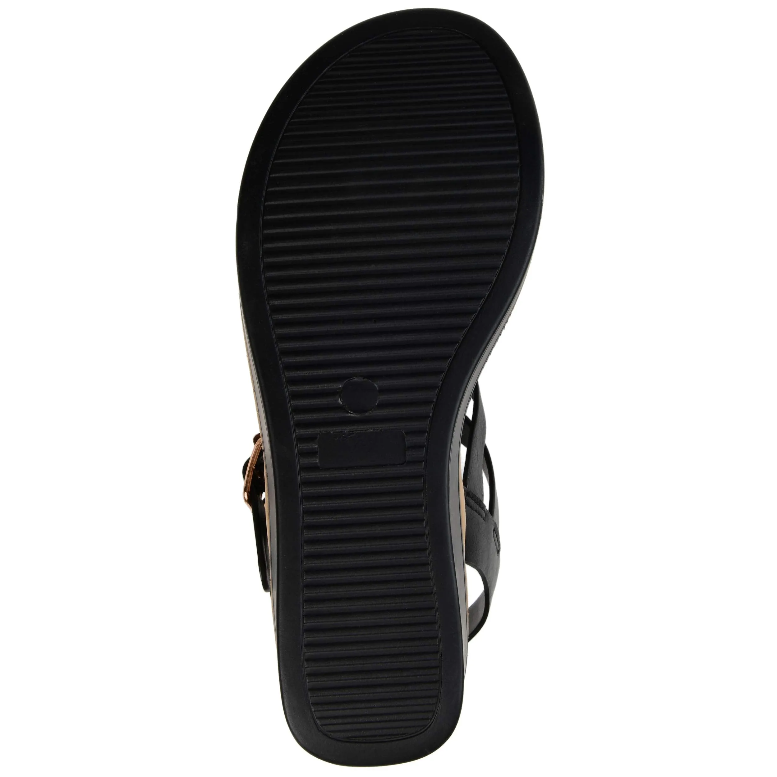 Brinley Co. Womens T-Strap Wedge Sandal Black, 6.5 Regular US