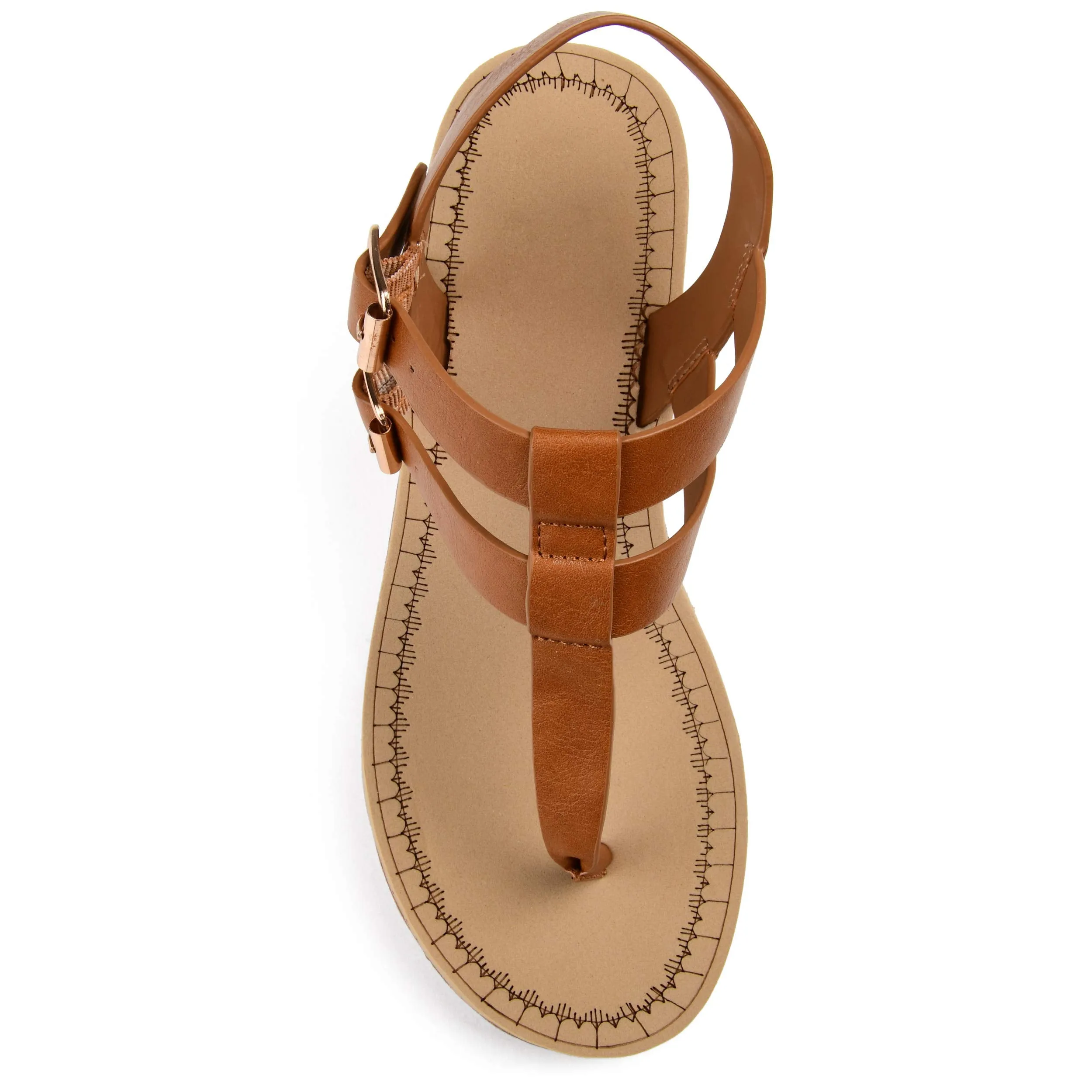 Brinley Co. Womens T-Strap Wedge Sandal Tan, 9 Regular US