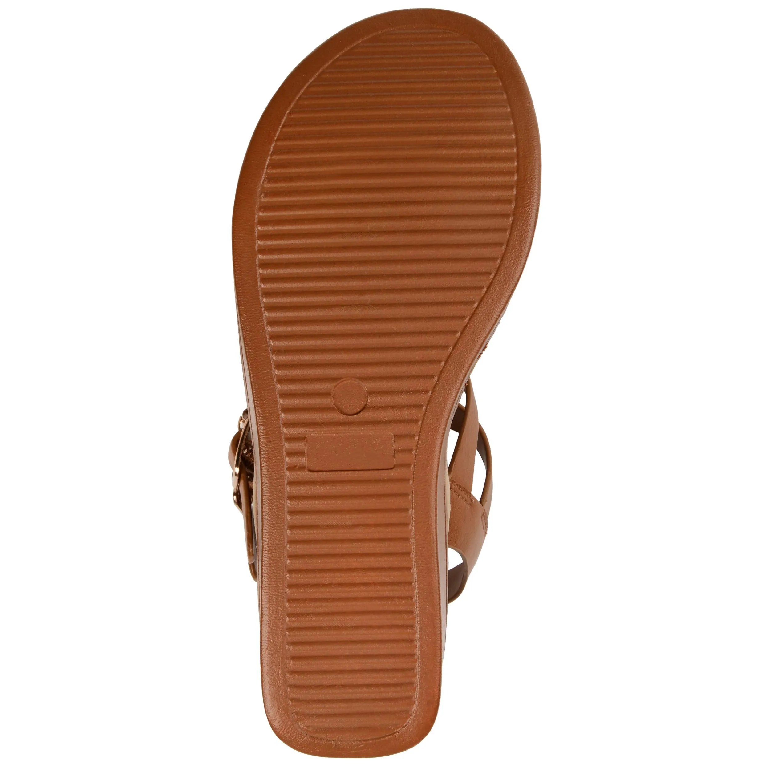 Brinley Co. Womens T-Strap Wedge Sandal Tan, 9 Regular US