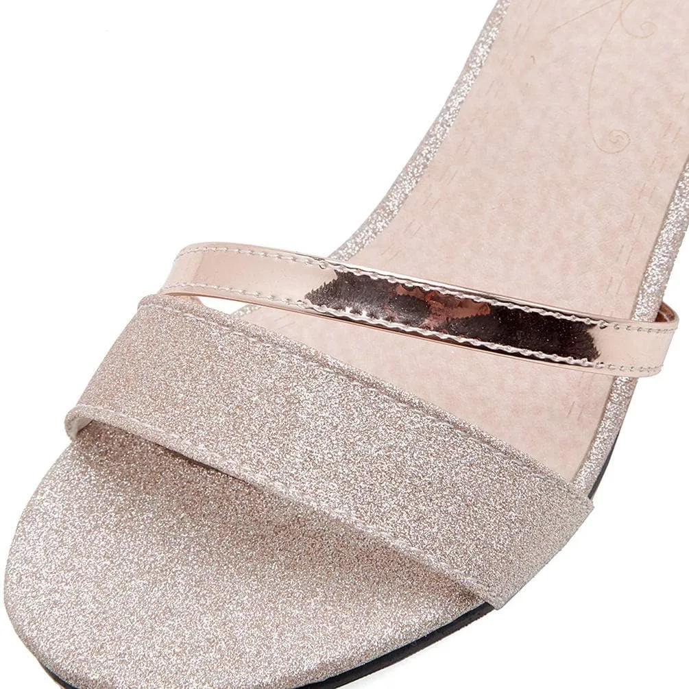 Caradise Womens Sequin Glitter Block Heel Ankle Strap Sandal Open Toe Pumps