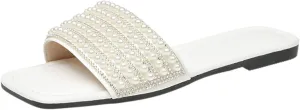 Casual Dress Women's Sandals 2025 Women Slippers Summer New Pattern Fashion Pearl Decorative Flat Bottom Comfortable Non