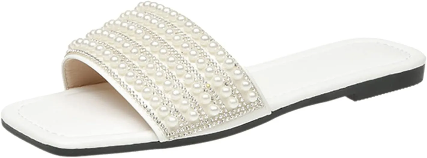Casual Dress Women's Sandals 2025 Women Slippers Summer New Pattern Fashion Pearl Decorative Flat Bottom Comfortable Non