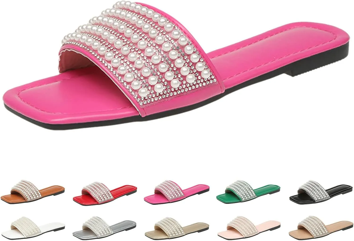 Casual Dress Women's Sandals 2025 Women Slippers Summer New Pattern Fashion Pearl Decorative Flat Bottom Comfortable Non