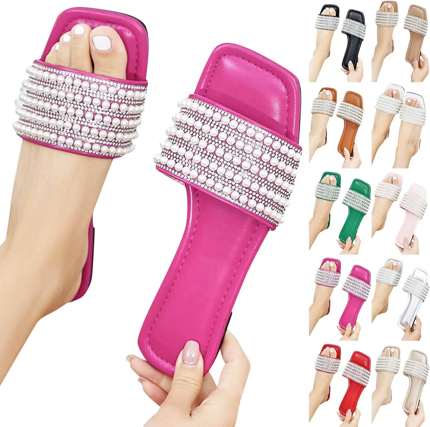 Casual Dress Women's Sandals 2025 Women Slippers Summer New Pattern Fashion Pearl Decorative Flat Bottom Comfortable Non