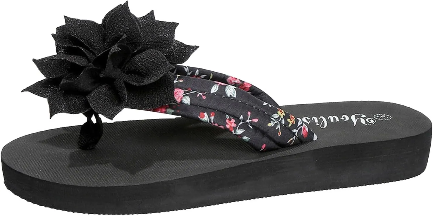 Casual Dress Women's Sandals 2025 Women's Thick Soled Flip Flops Fashionable Flower Decorated Outer Wear Beach Casual