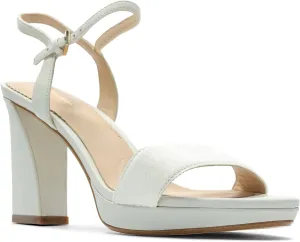 Clarks Vista Strap Women's Leather Ankle Strap Heeled Sandal Ivory Size 8.5