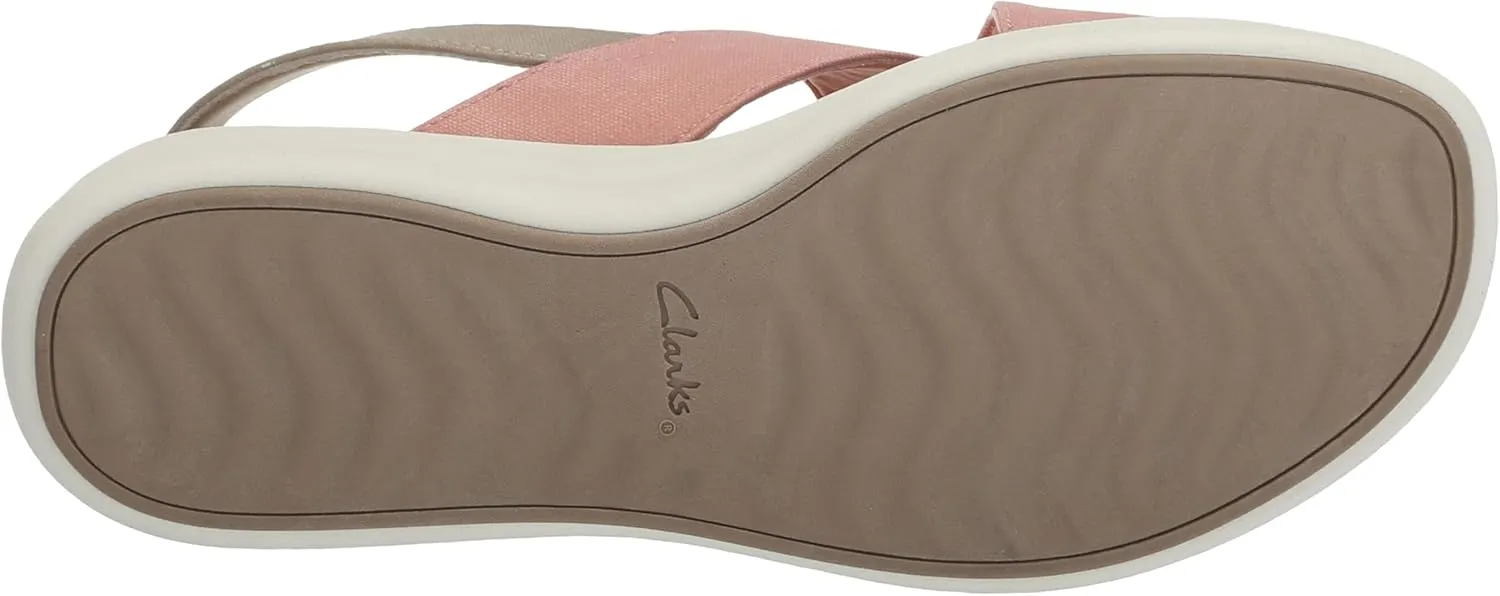 Clarks Women's Drift Sun Wedge Sandal, Peach Synthetic, 9
