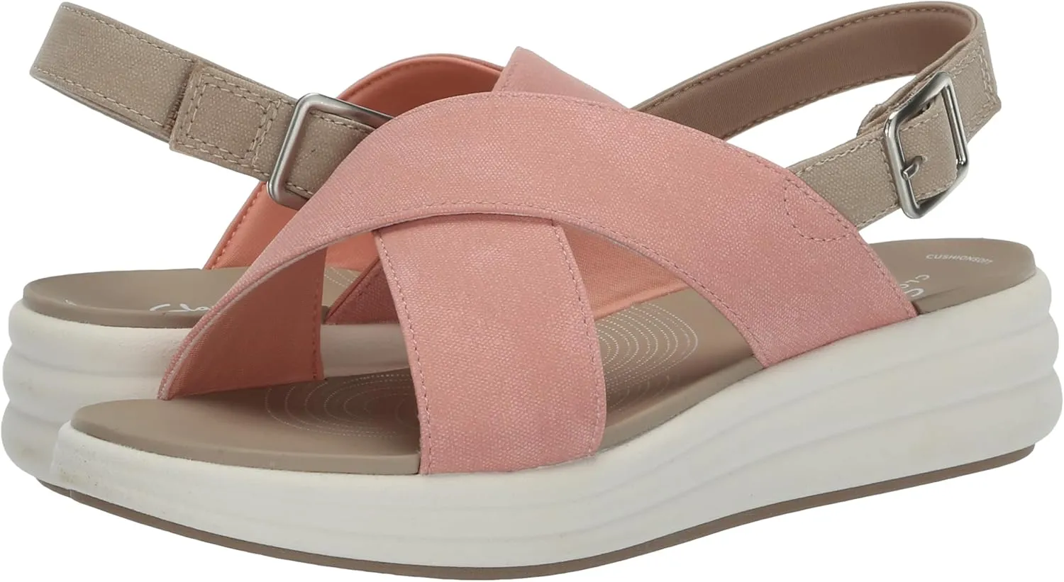 Clarks Women's Drift Sun Wedge Sandal, Peach Synthetic, 9