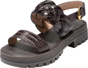 Cole Haan Women's Cressida Lug Sandals Heeled, Dark Chocolate Croc Print, 9